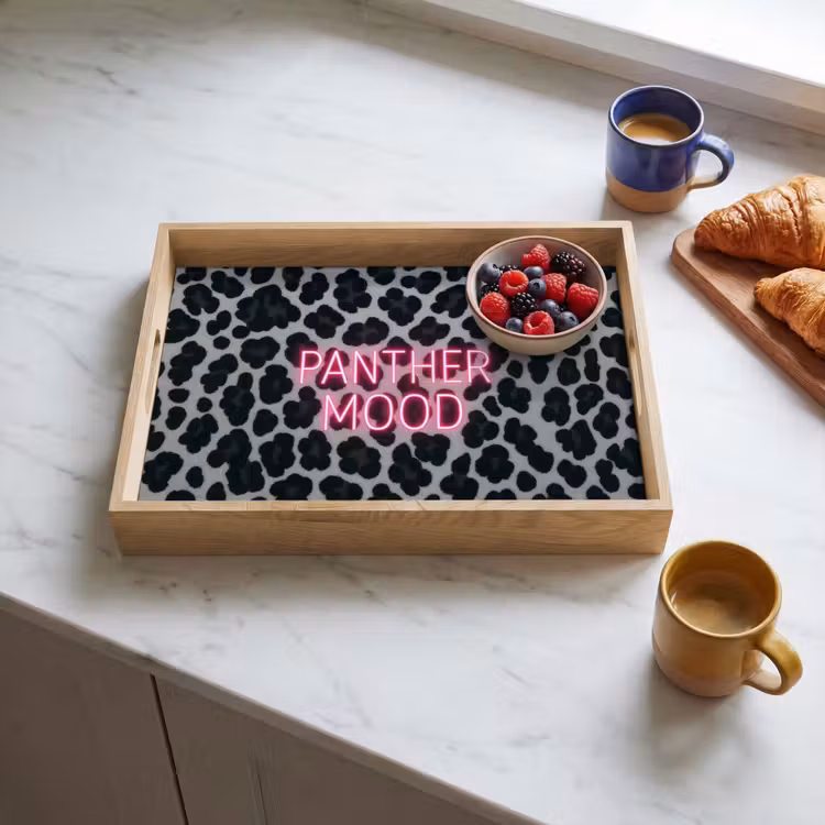 Dienblad - Panterprint - Zwart - Neonletters - Roze — 4
