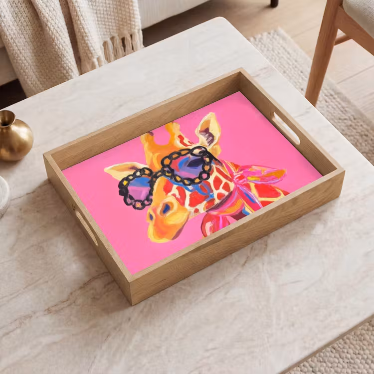 Dienblad - Giraf - Roze - Bril - Sjaal — 2