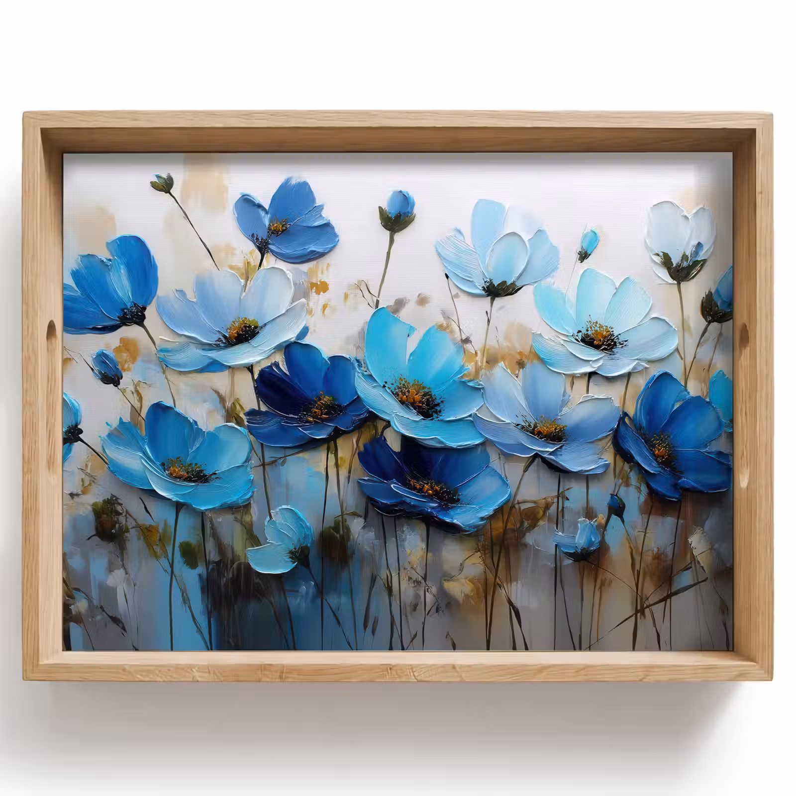 Dienblad - Bloemen - Schilderij - Blauw — 1