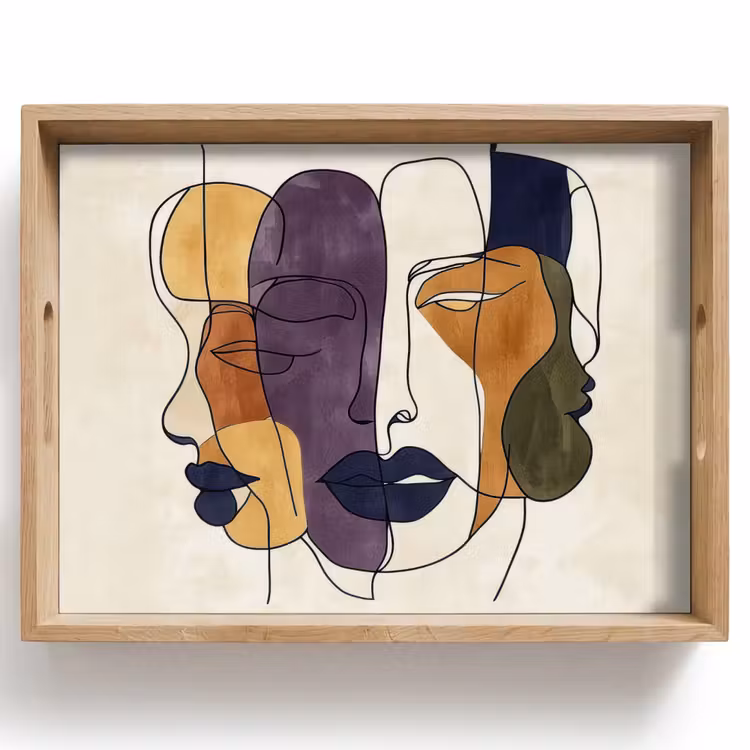 Dienblad - Abstract - Overlappende gezichten - Paars - Donkergroen — 1