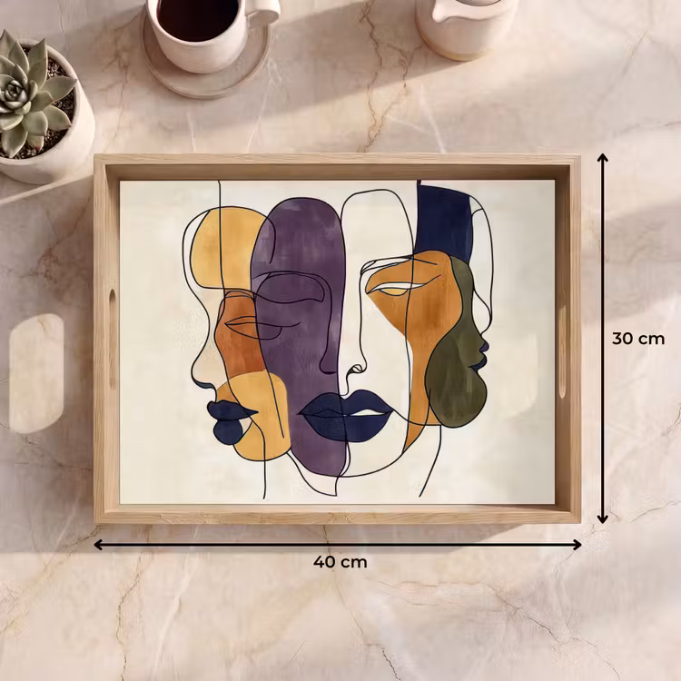 Dienblad - Abstract - Overlappende gezichten - Paars - Donkergroen — 9