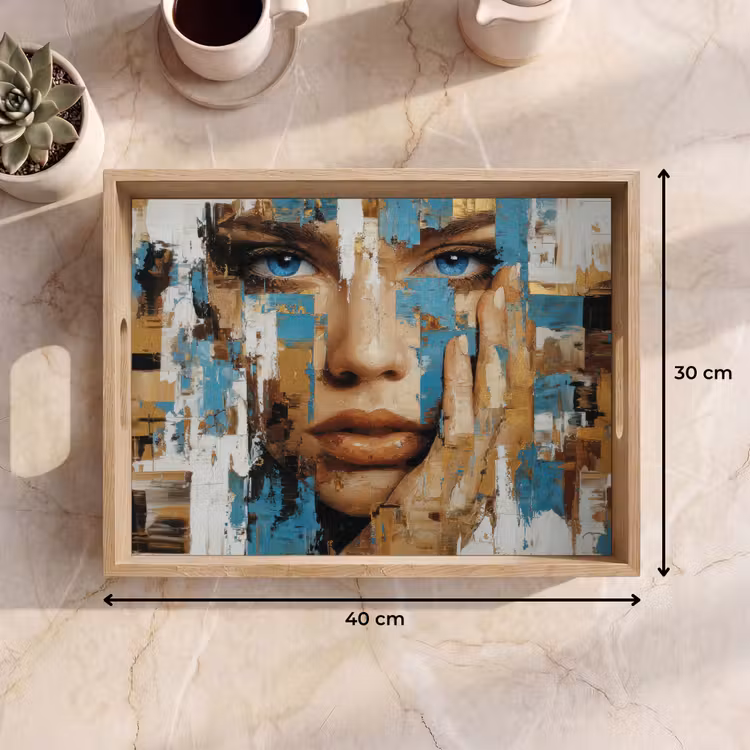 Dienblad - Abstract - Penseelstreken - Blauw - Gezicht — 9