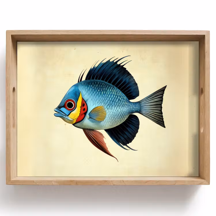 Dienblad - Blauw - Kieuwen - Vis - Illustratie — 1