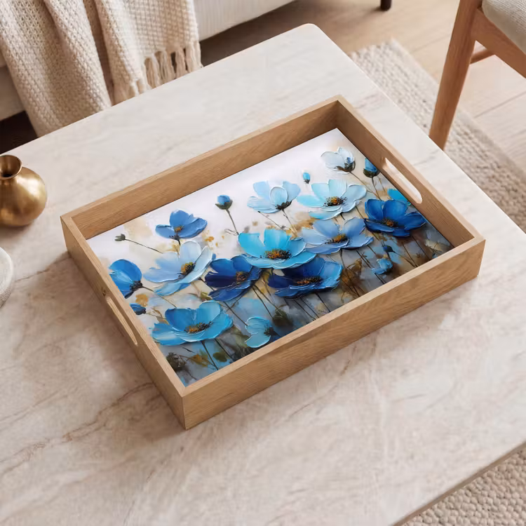 Dienblad - Bloemen - Schilderij - Blauw — 2