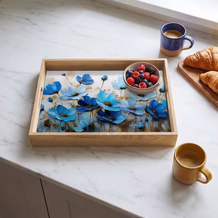 Dienblad - Bloemen - Schilderij - Blauw — 4
