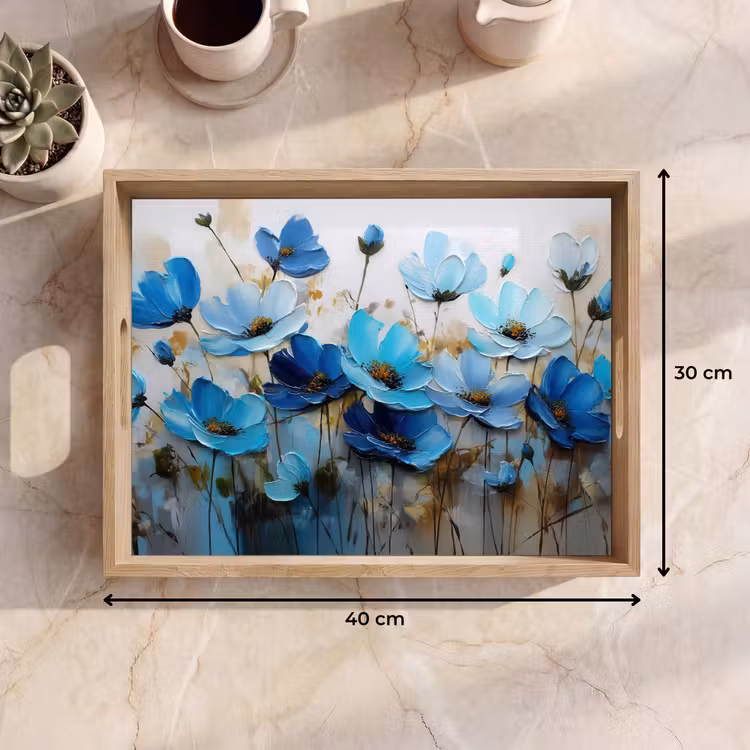Dienblad - Bloemen - Schilderij - Blauw — 9
