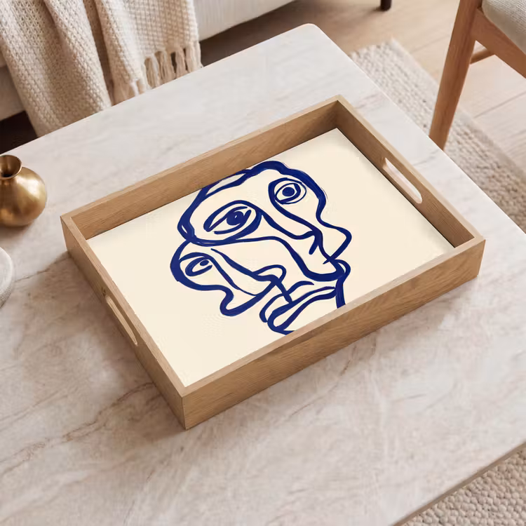 Dienblad - Lijntekening - Overlappende gezichten - Donkerblauw — 2