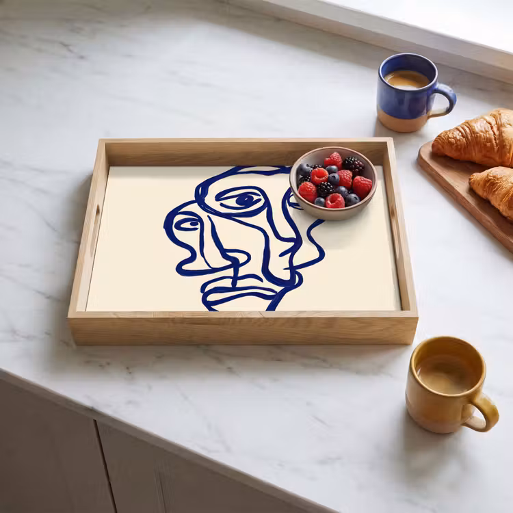Dienblad - Lijntekening - Overlappende gezichten - Donkerblauw — 4