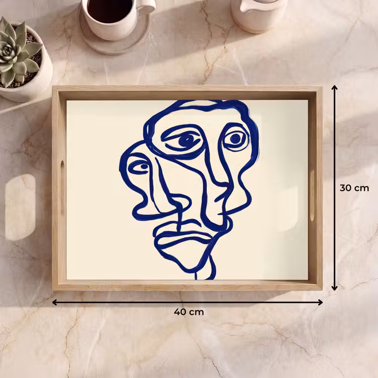 Dienblad - Lijntekening - Overlappende gezichten - Donkerblauw — 9