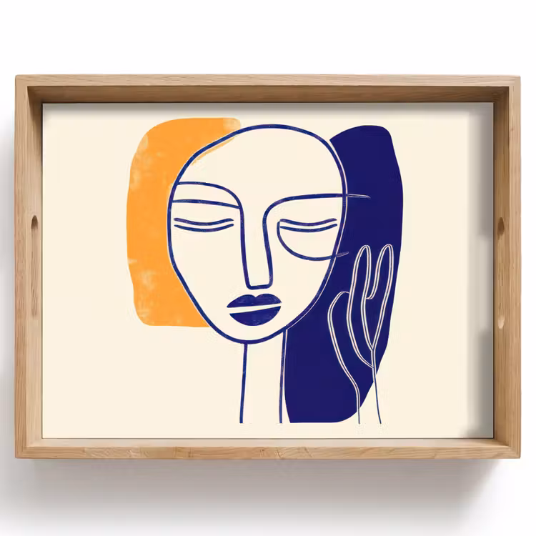 Dienblad - Minimalistisch - Gezicht - Hand - Oranje - Blauw — 1