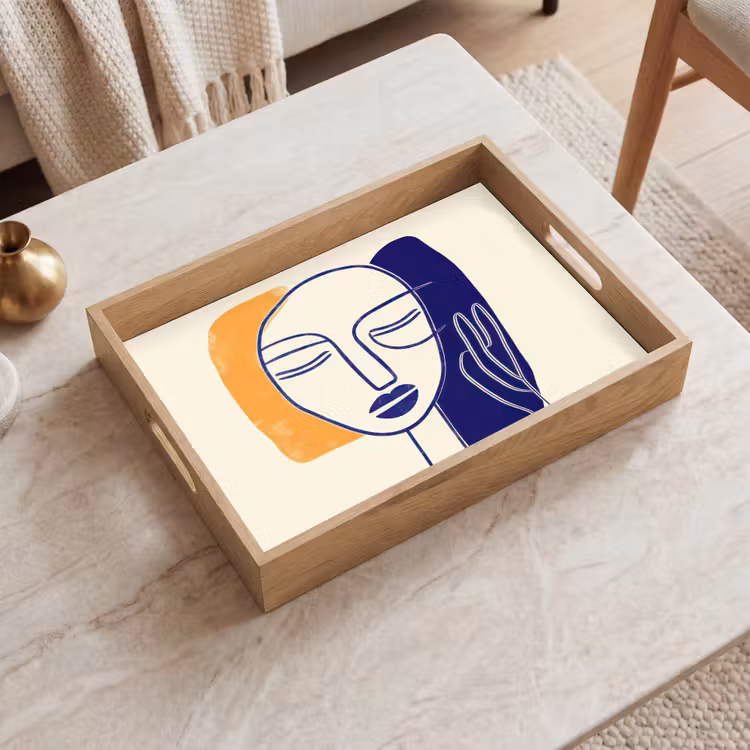 Dienblad - Minimalistisch - Gezicht - Hand - Oranje - Blauw — 2