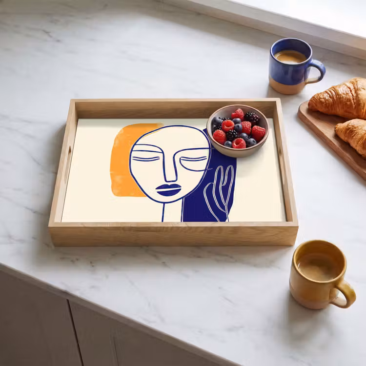 Dienblad - Minimalistisch - Gezicht - Hand - Oranje - Blauw — 4