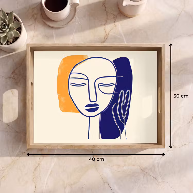 Dienblad - Minimalistisch - Gezicht - Hand - Oranje - Blauw — 9