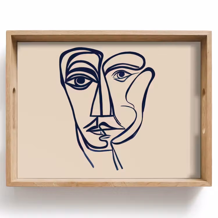 Dienblad - Minimalistisch - Lijnillustratie - Beige - Donkerblauw — 1