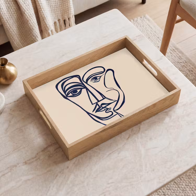 Dienblad - Minimalistisch - Lijnillustratie - Beige - Donkerblauw — 2