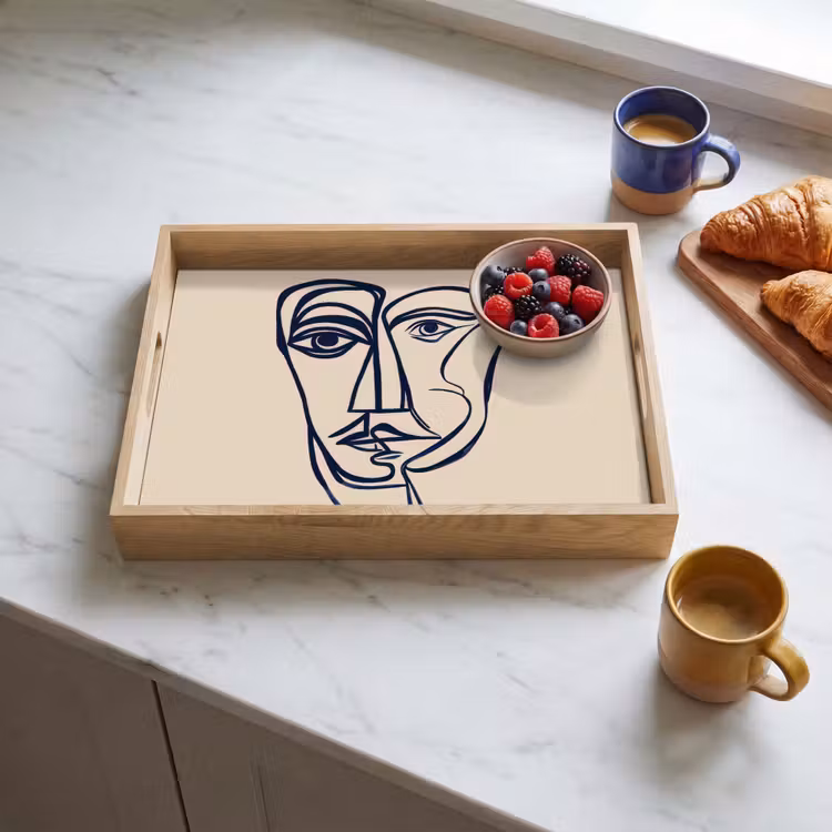 Dienblad - Minimalistisch - Lijnillustratie - Beige - Donkerblauw — 4