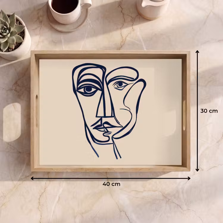 Dienblad - Minimalistisch - Lijnillustratie - Beige - Donkerblauw — 9