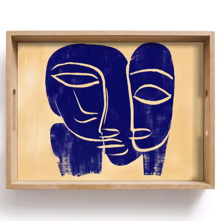 Dienblad - Okergeel - Blauw - Eenvoudige lijnen — 1