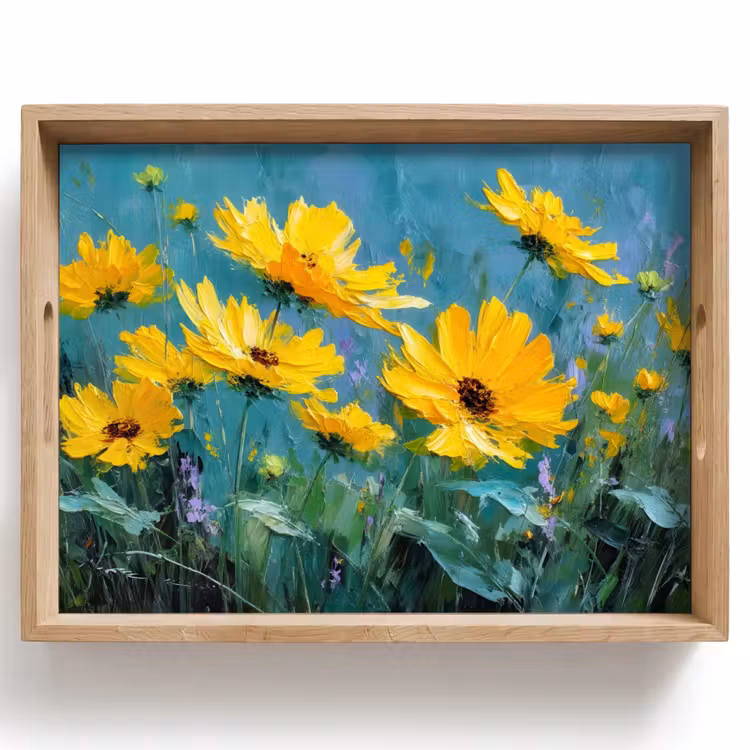 Dienblad - Penseelstreken - Bloemen - Felgeel - Abstract — 1
