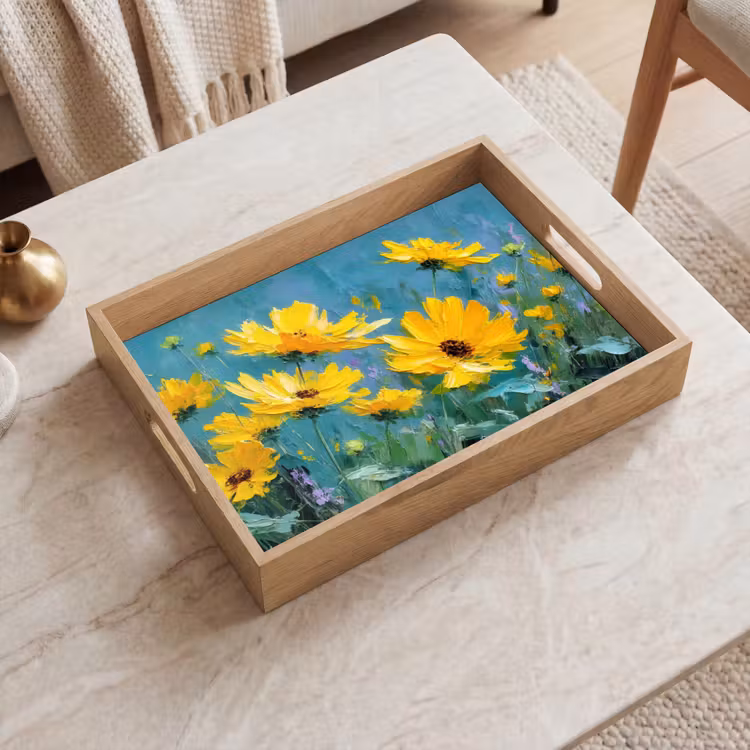 Dienblad - Penseelstreken - Bloemen - Felgeel - Abstract — 2