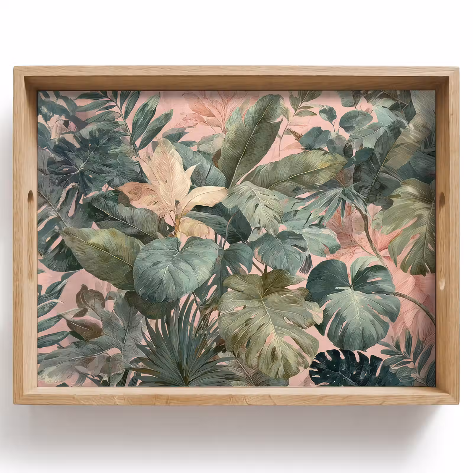 Dienblad - Compositie van bladeren - Groen - Roze — 1