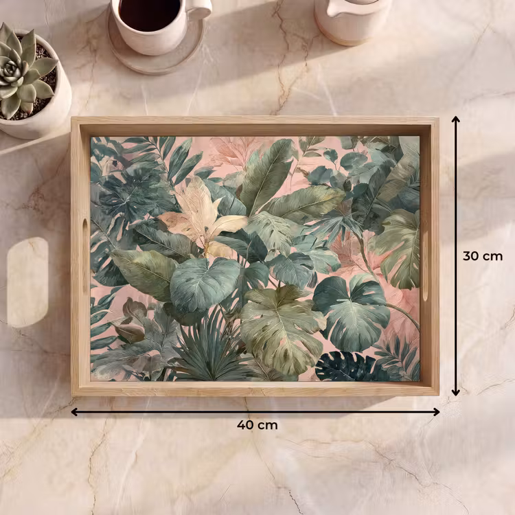 Dienblad - Compositie van bladeren - Groen - Roze — 9
