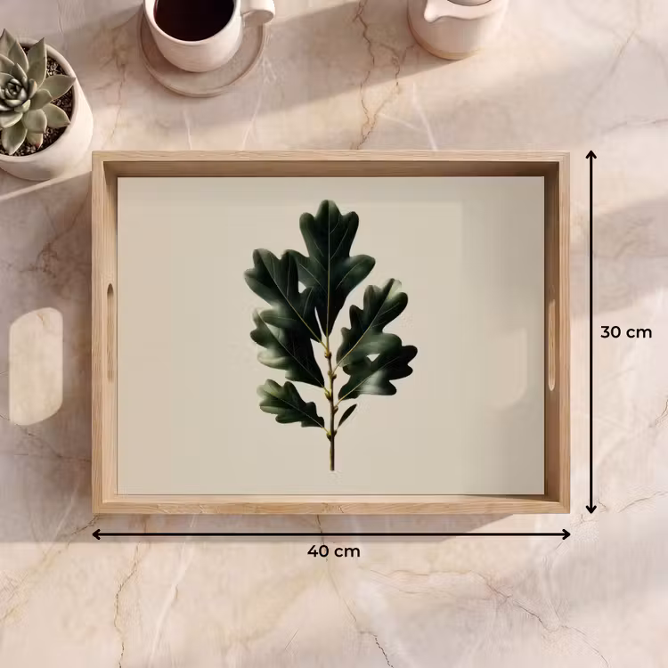 Dienblad - Eikenbladeren - Beige - Groen - Golvende randen — 9