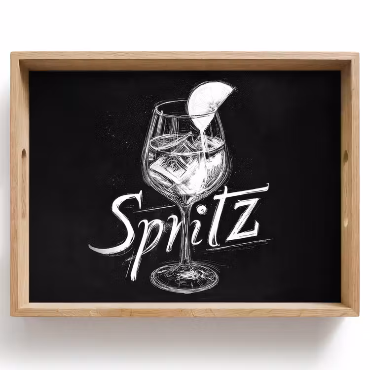 Dienblad - Glas spritz - Krijtletters - Ijsblokjes - Citroen — 1