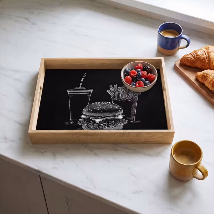Dienblad - Hamburger - Friet - Frisdrank - Krijttekening — 4