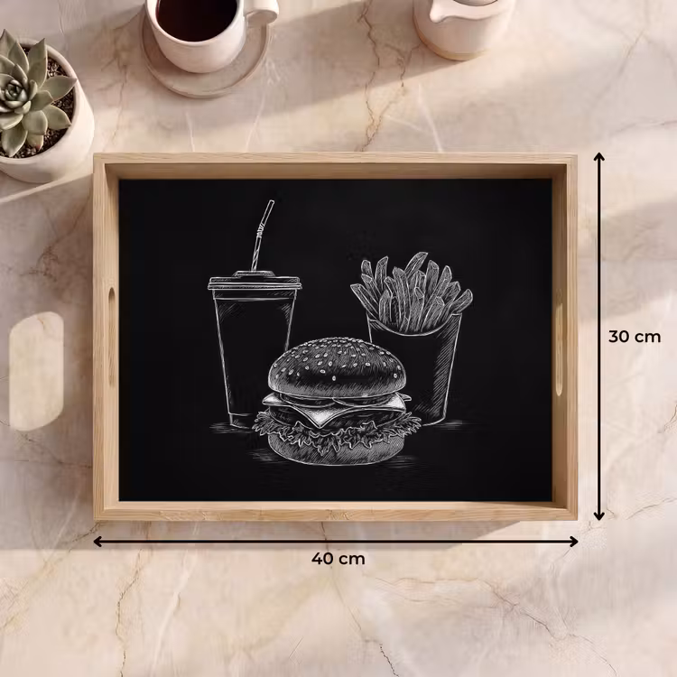 Dienblad - Hamburger - Friet - Frisdrank - Krijttekening — 9