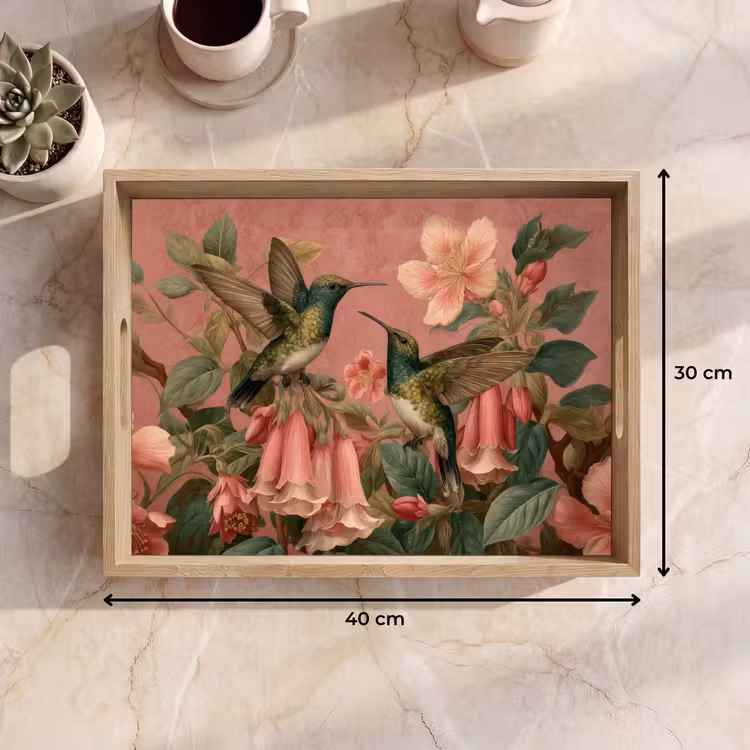 Dienblad - Kolibries - Bloemen - Groen - Roze — 9