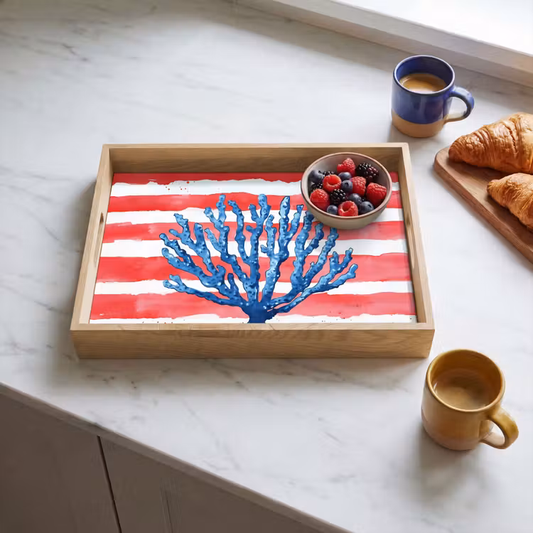 Dienblad - Koraal - Verfstructuur - Rood - Blauw — 4