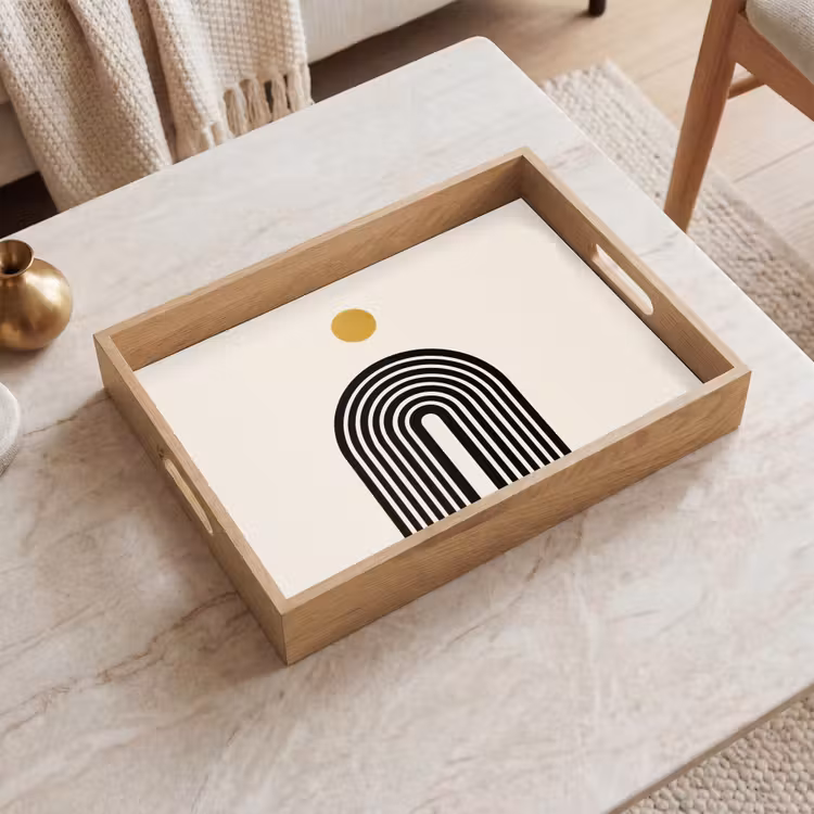 Dienblad - Minimalistisch - Zwarte boog - Gouden cirkel — 2