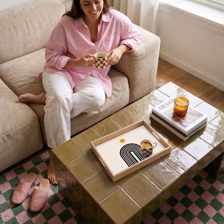 Dienblad - Minimalistisch - Zwarte boog - Gouden cirkel — 6