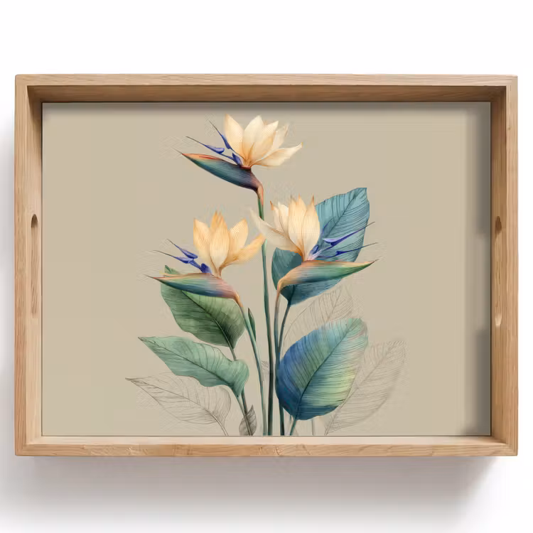 Dienblad - Paradijsvogelbloemen - Blauwgroene bladeren - Beige — 1