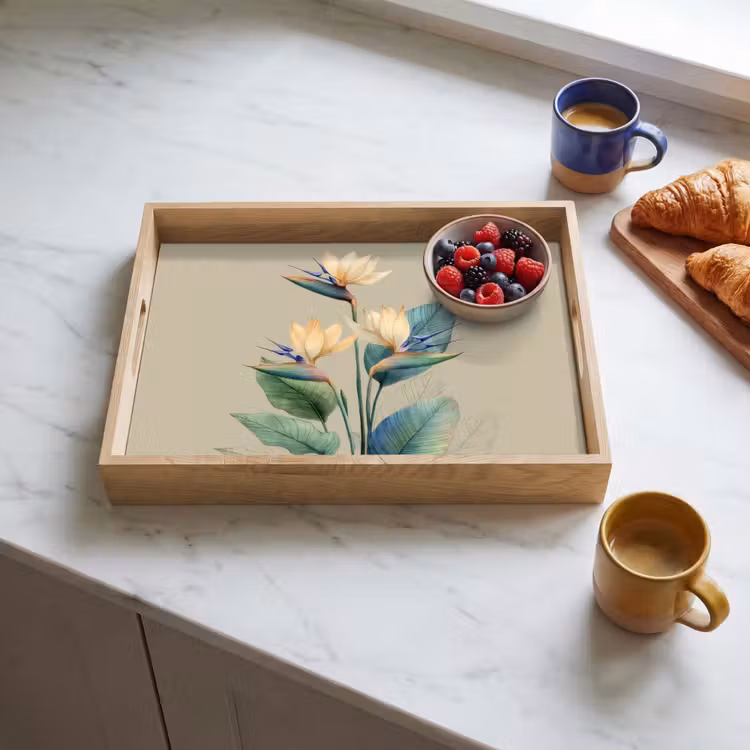 Dienblad - Paradijsvogelbloemen - Blauwgroene bladeren - Beige — 4