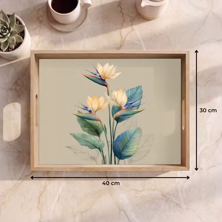 Dienblad - Paradijsvogelbloemen - Blauwgroene bladeren - Beige — 9
