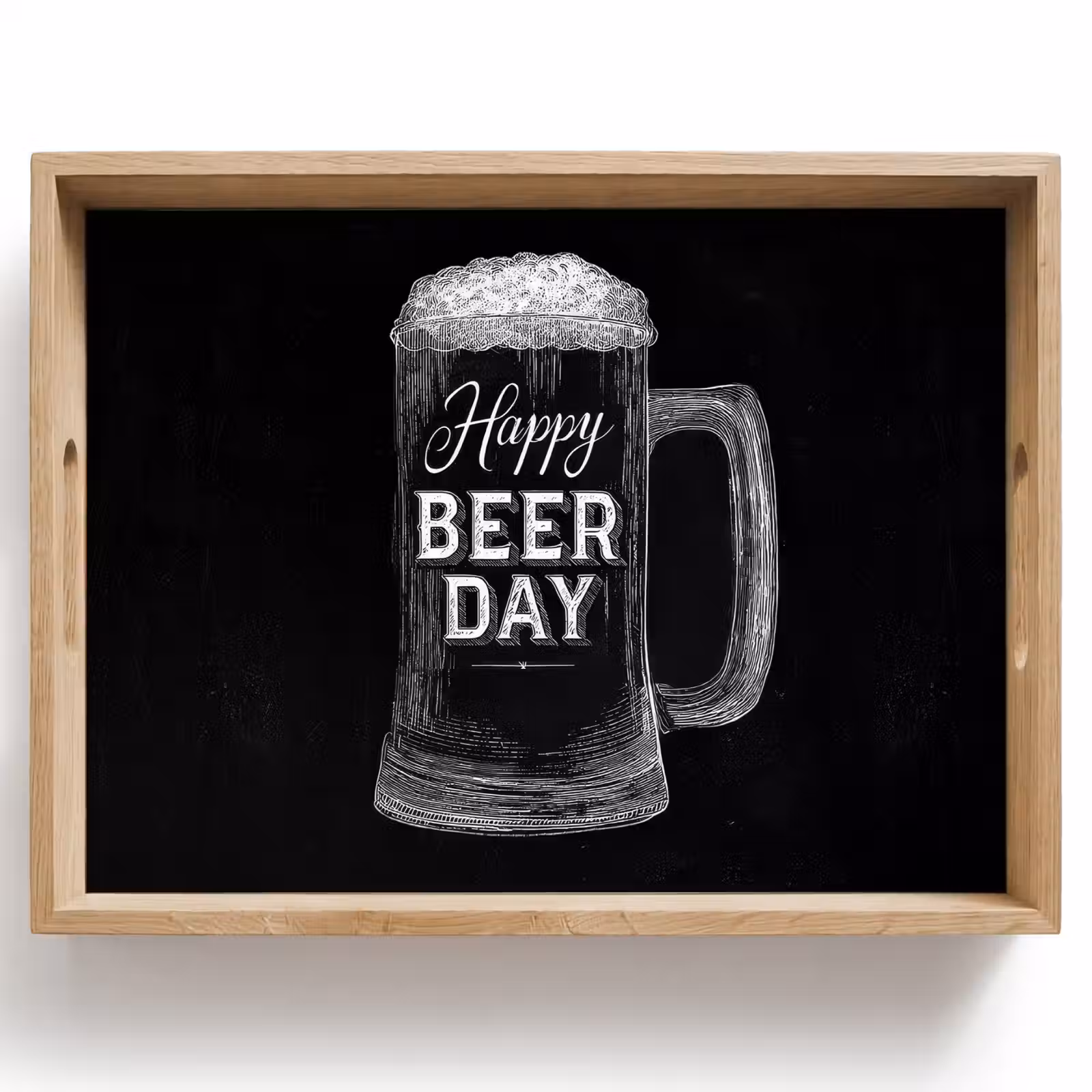 Dienblad - Bierpul - Witte krijtletters - Happy beer day — 1