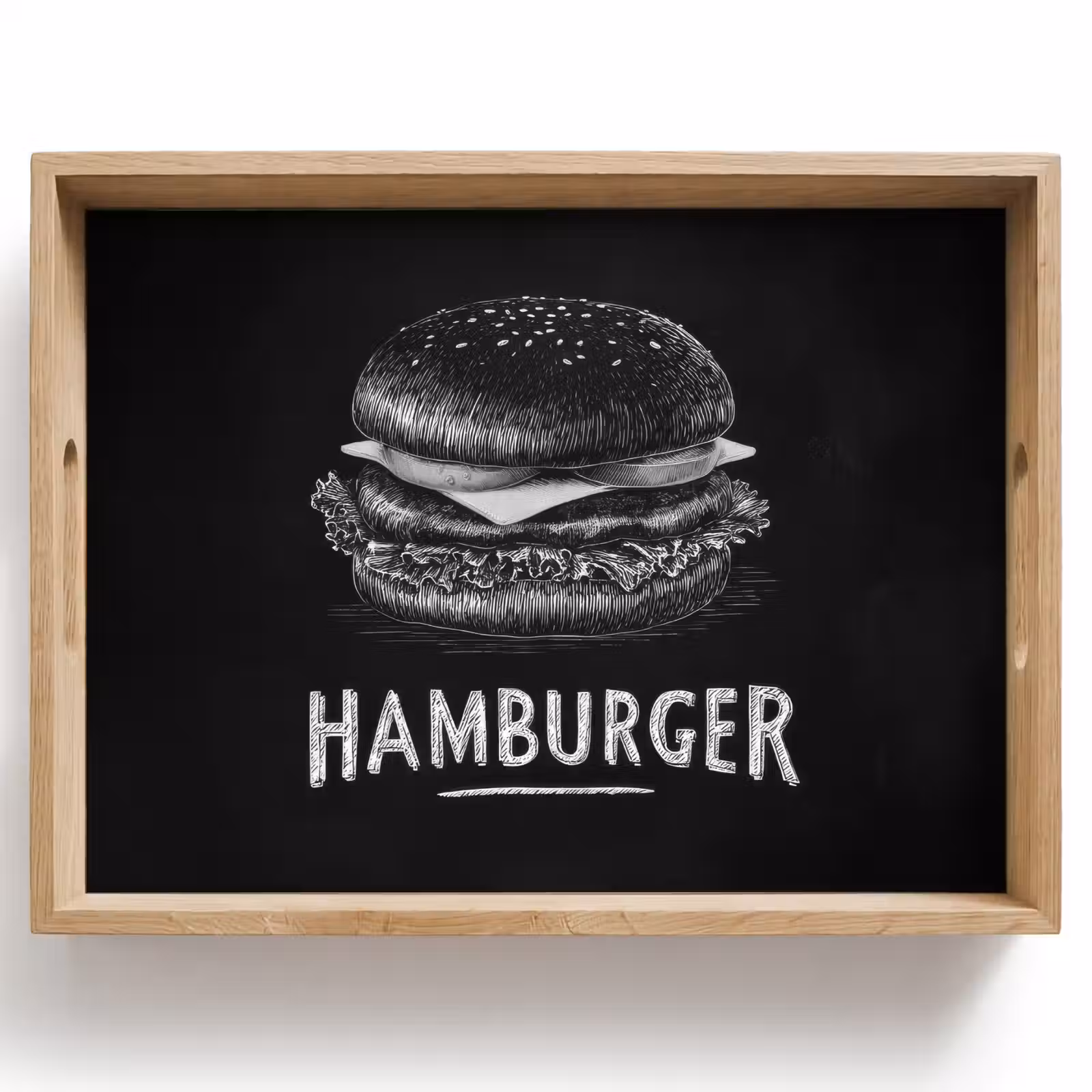 Dienblad - Hamburger - Krijttekst - Zwart - Wit — 1