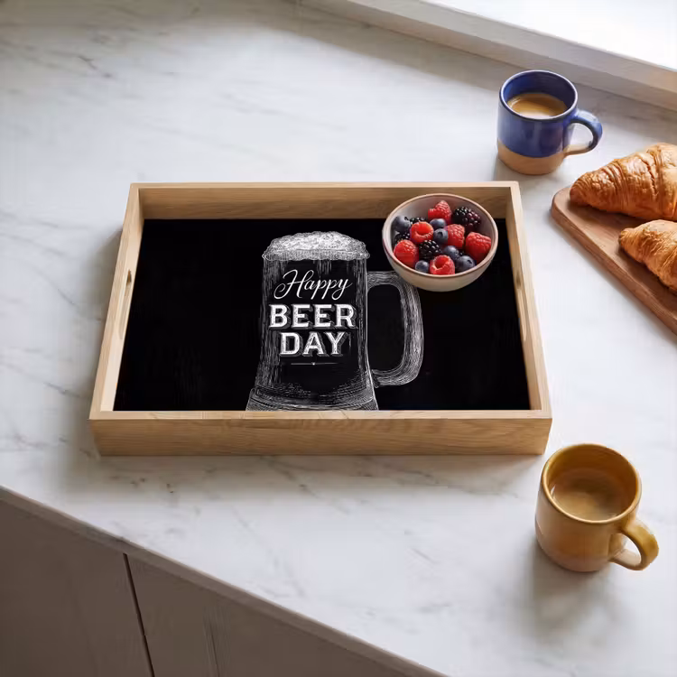 Dienblad - Bierpul - Witte krijtletters - Happy beer day — 4