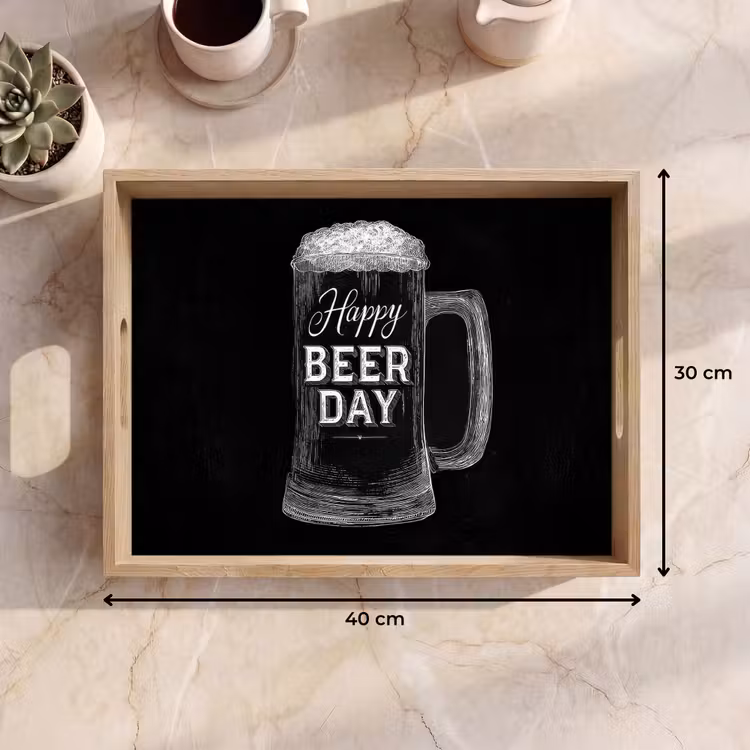 Dienblad - Bierpul - Witte krijtletters - Happy beer day — 9