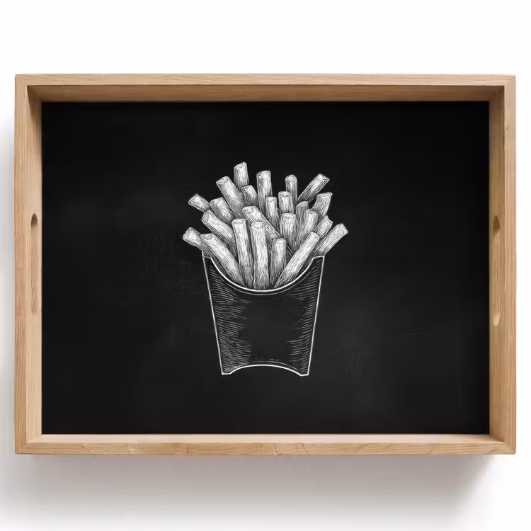 Dienblad - Friet - Witte krijttekening - Zwart — 1