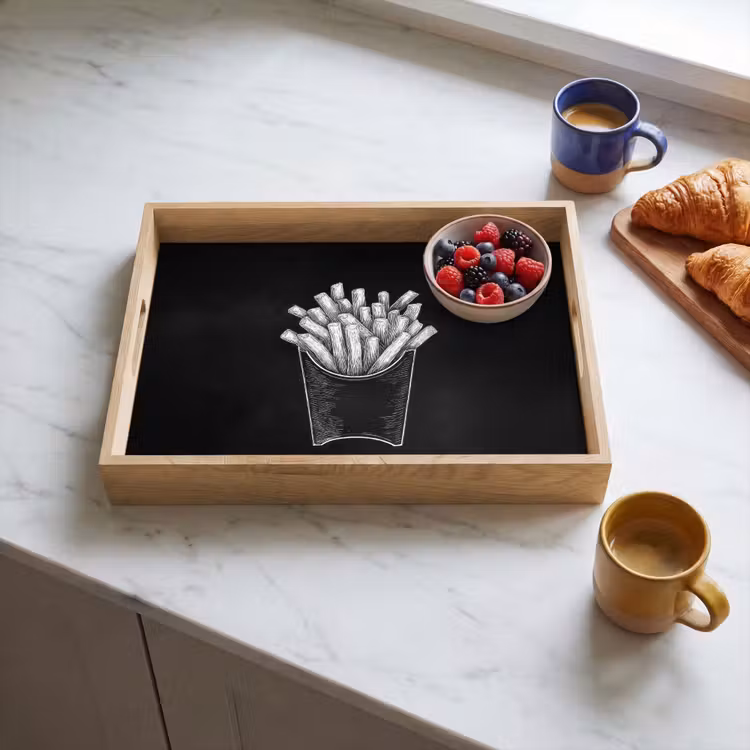 Dienblad - Friet - Witte krijttekening - Zwart — 4