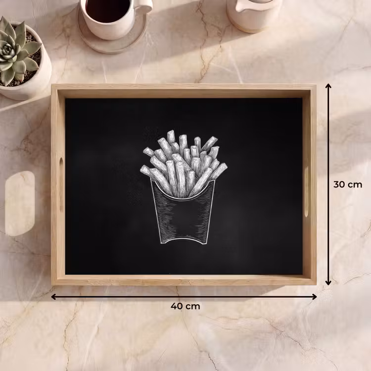 Dienblad - Friet - Witte krijttekening - Zwart — 9