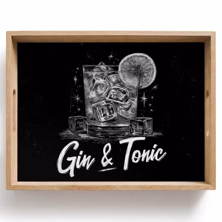 Dienblad - Gin en tonic - Glas - Limoen - Ijsblokjes — 1