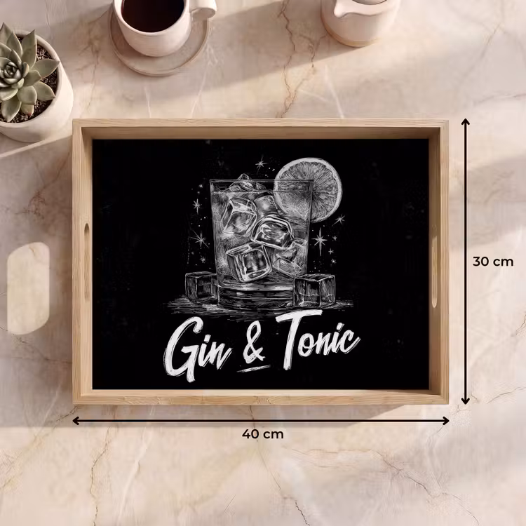 Dienblad - Gin en tonic - Glas - Limoen - Ijsblokjes — 9