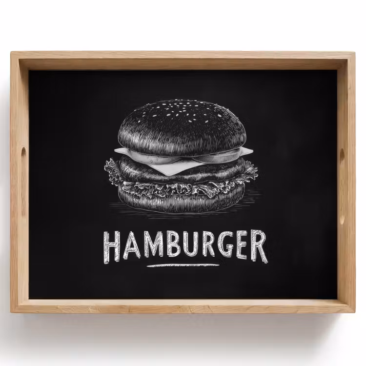 Dienblad - Hamburger - Krijttekst - Zwart - Wit — 1