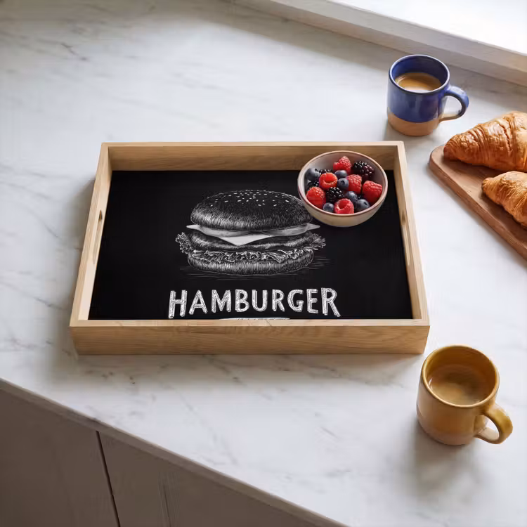 Dienblad - Hamburger - Krijttekst - Zwart - Wit — 4