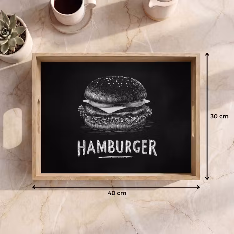 Dienblad - Hamburger - Krijttekst - Zwart - Wit — 9