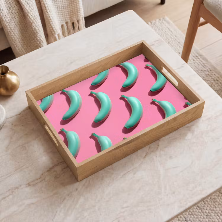 Dienblad - Bananen - Patroon - Blauw - Roze — 2
